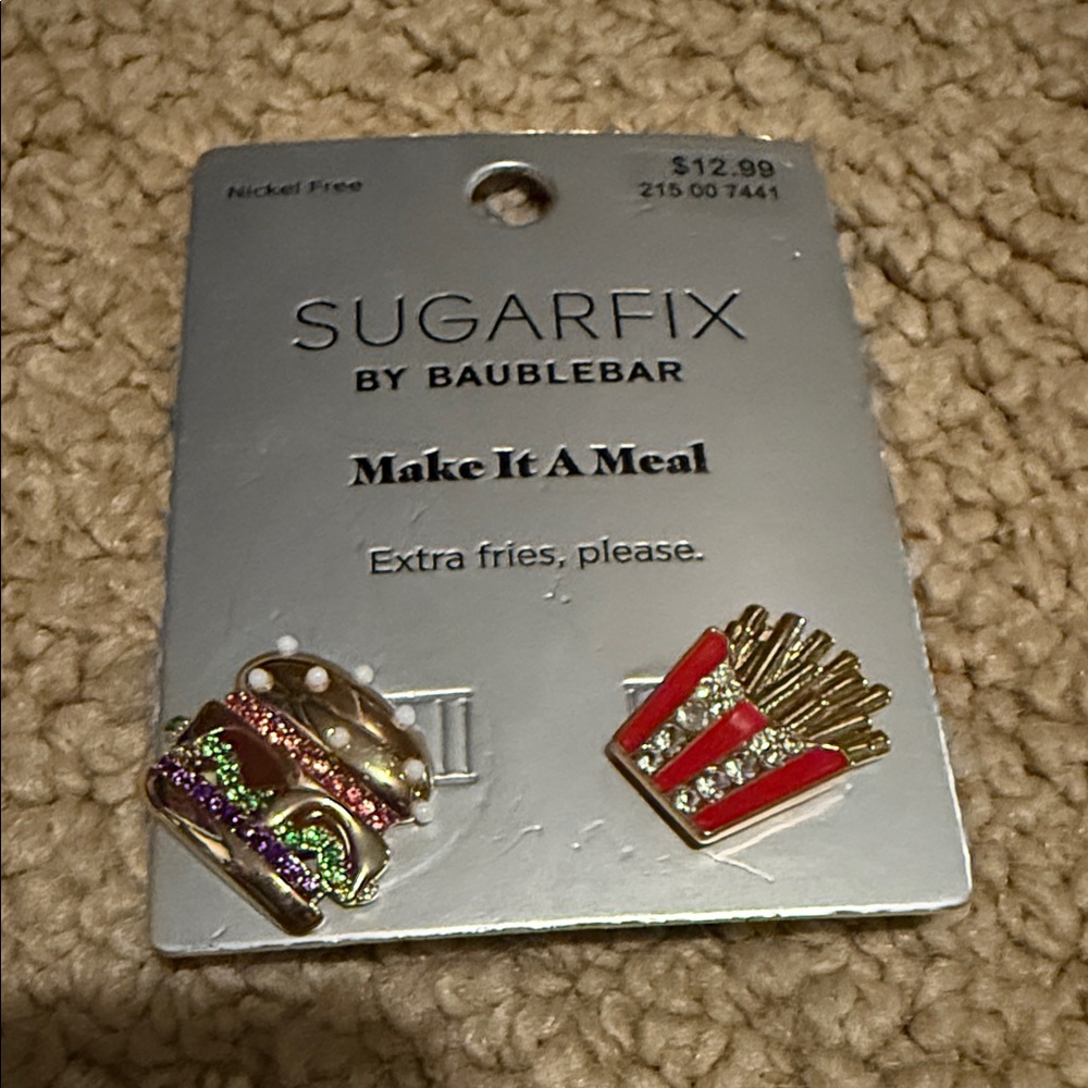 ***RARE***BaubleBar Sugarfix Burger and Fries Earrings - Red, Gold, Green